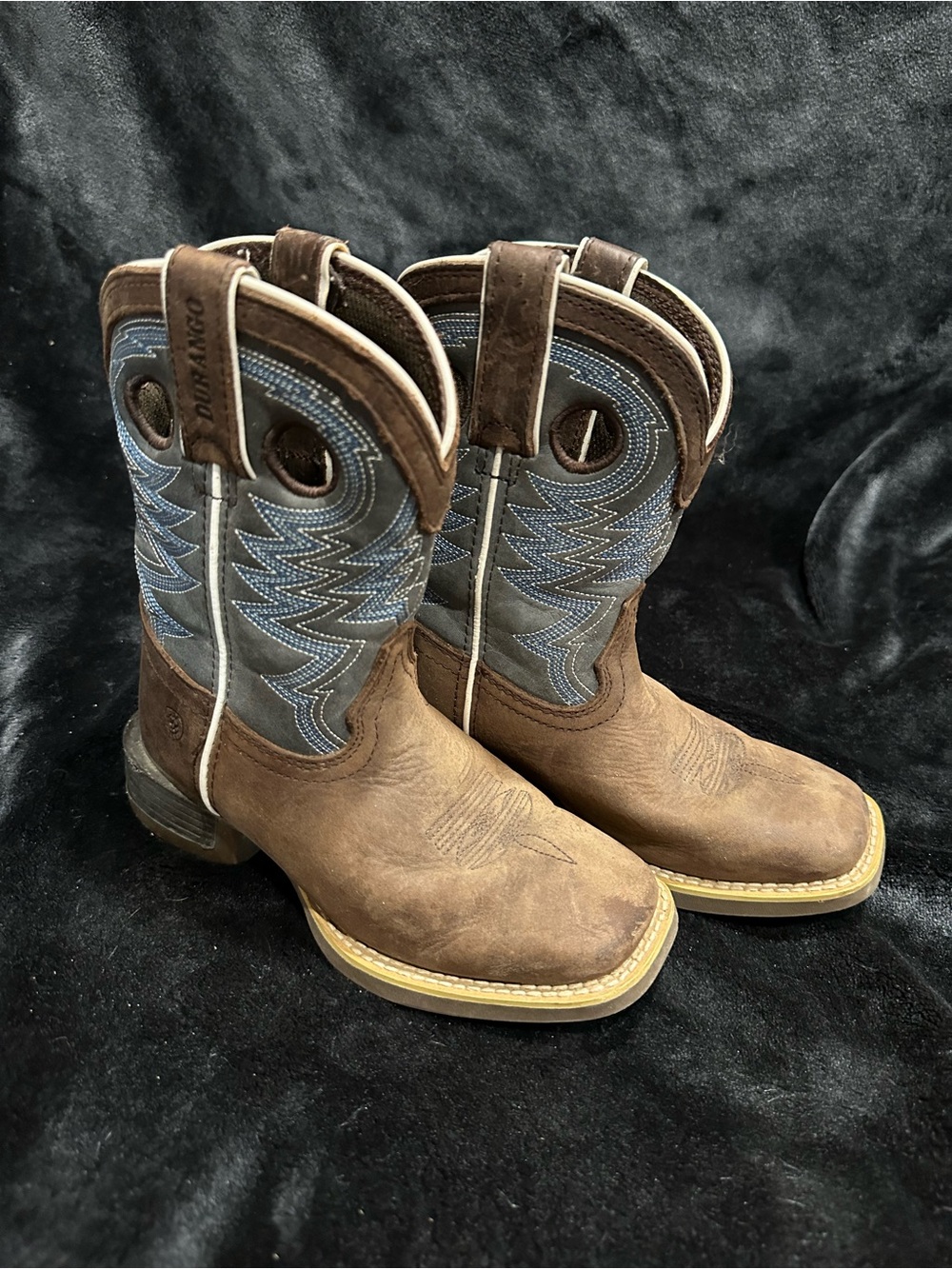 Durango Kids Size 12 Brown with Blue Stitching Western Boots